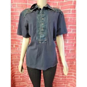 Smash Knit & Denim Navy Women's Top Size L NEW #C